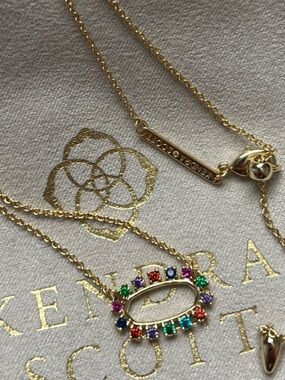 Scott Gold Necklace with Multicolored Gem Oval Pendant